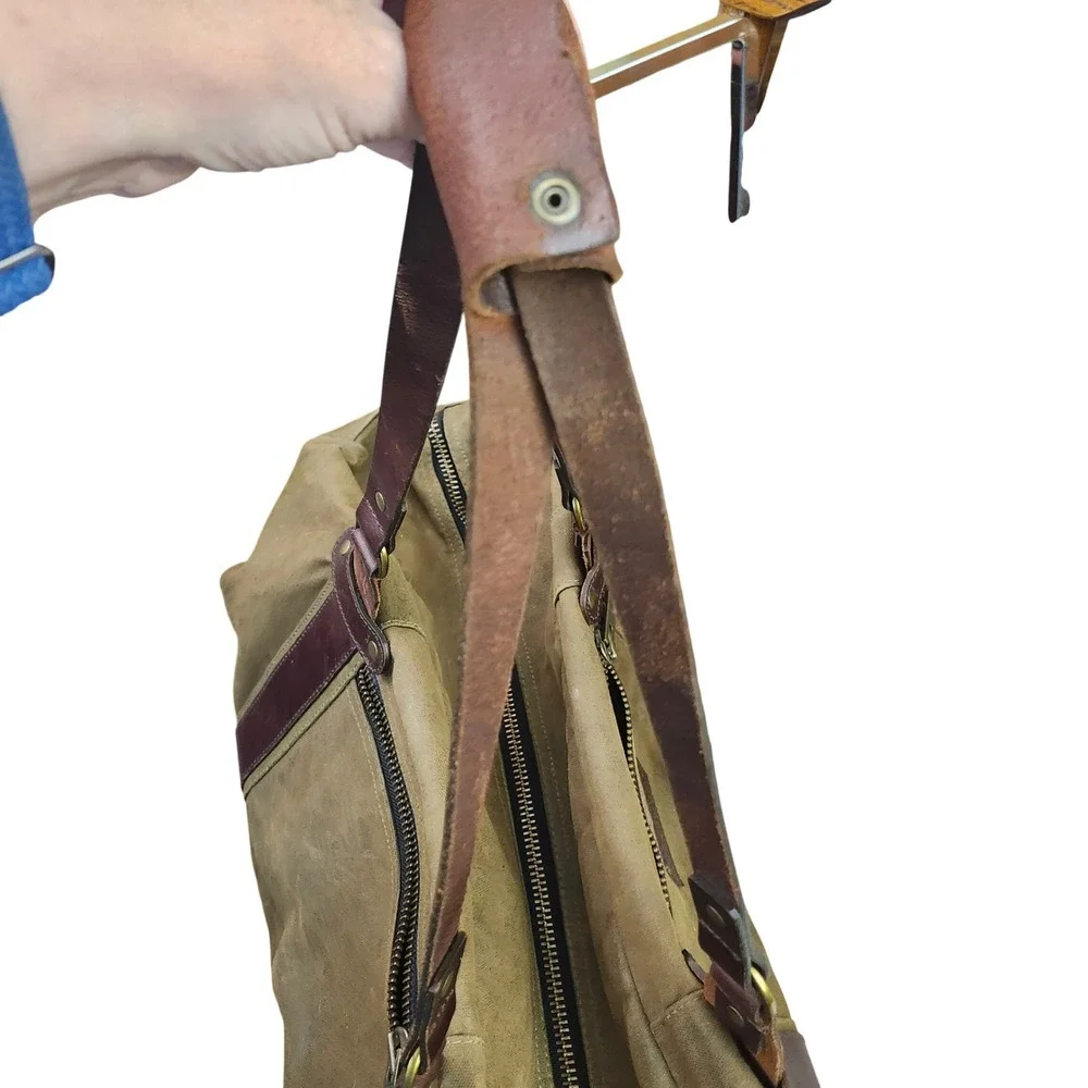The Normal Brand Waxed Canvas Leather Duffel Bag Olive Green Weekender Travel